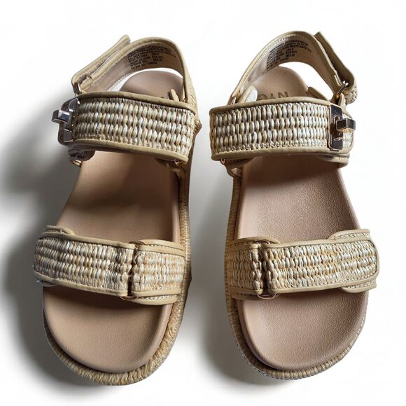 Steve Madden Bigmona Sandals 9 Natural Raffia Beige Woven Platform Vacation Boho - Picture 3 of 13